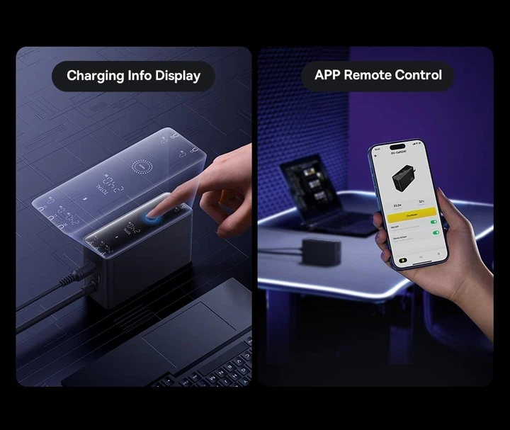 Потужна мережева зарядка 240вт Baseus Digital GaN Intelligent Desktop Charger 240W 3C+U+DC - изображение 5