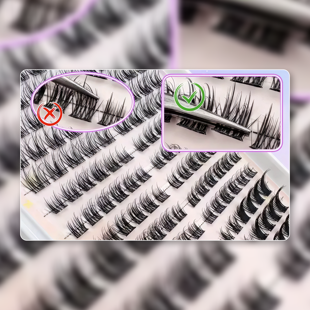 Самоклеящиеся накладные ресницы-пучки Self Adhesive Lashes, 360 шт., изгиб 30D, пучковые ресницы, чёрные - изображение 6