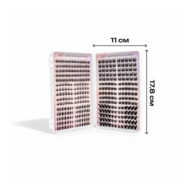 Самоклеящиеся накладные ресницы-пучки Self Adhesive Lashes, 360 шт., изгиб 30D, пучковые ресницы, чёрные - изображение 7