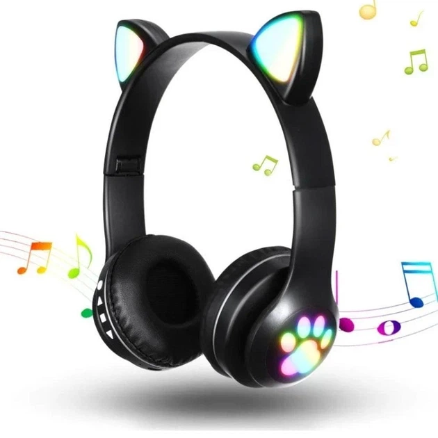 Детские беспроводные наушники с кошачьими ушками Cat ear M23 Bluetooth наушники с RGB подсветкой Черные Black - изображение 5