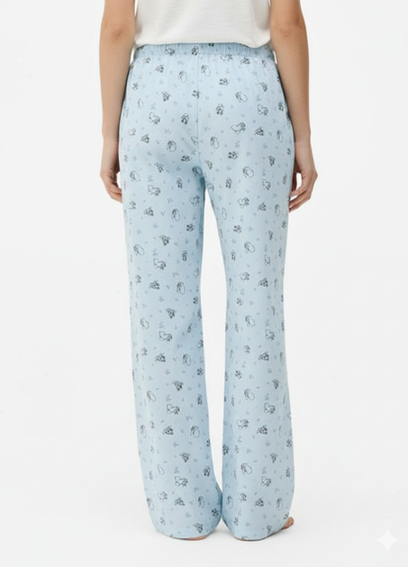 Жіночі піжамні штани Primark Wide Leg Pajama Bottoms XL для дому та сну Блакитний (8643) - зображення 3