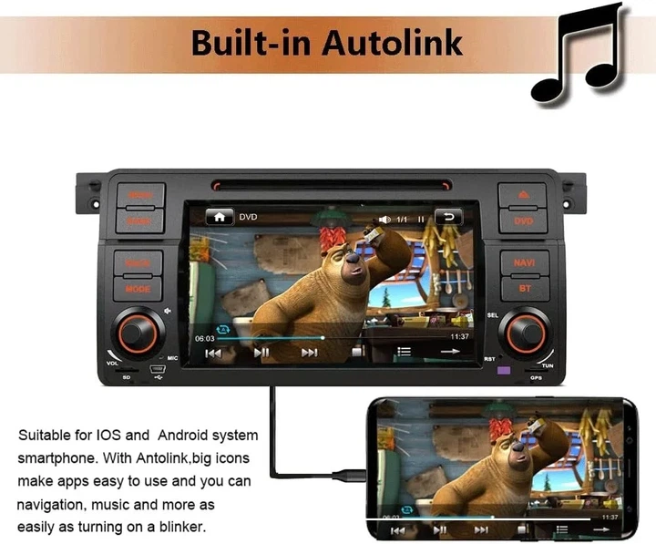 Автомагнітола SWTNVIN Car Radio for BMW E46 M3 Rover 75 MG ZT / 7'' / SD / USB / WI-FI / GPS / Bluetooth / Black Б/В - изображение 4
