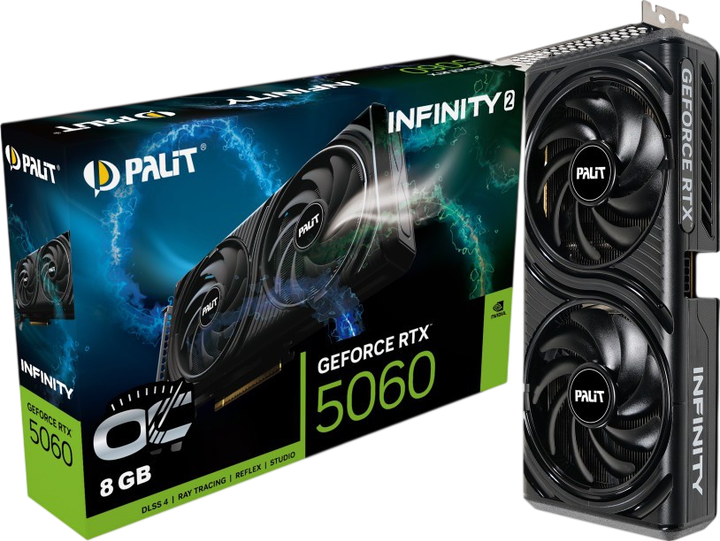 Видеокарта GeForce RTX 5060 8GB Palit Infinity 2 OC (NE75060V19P1-GB2063L) - Фото 1 Видеокарта GeForce RTX 5060 8GB Palit Infinity 2 OC (NE75060V19P1-GB2063L) - изображение 1