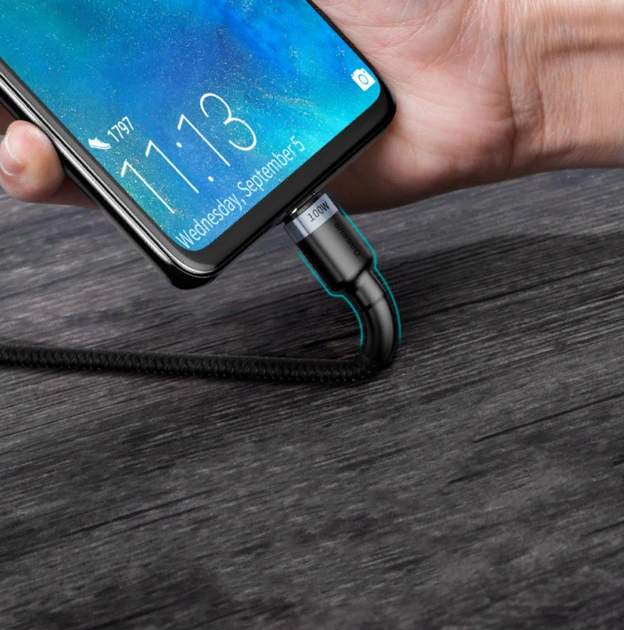 Кабель Baseus Cafule PD2.0 100W flash charging USB For Type-C cable (20V 5A) 2m (CATKLF-ALG1) - Фото 3 Кабель Baseus Cafule PD2.0 100W flash charging USB For Type-C cable (20V 5A) 2m (CATKLF-ALG1) - изображение 3