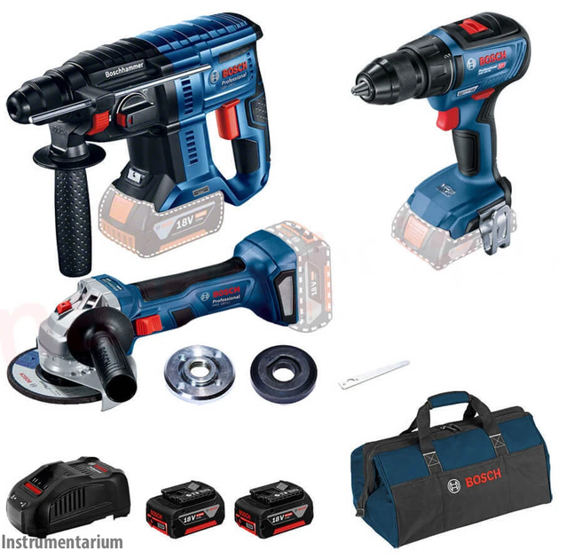 Набір інструментів Bosch Professional перфоратор GBH 180-LI + GSR 18V-50 + GWS 180-LI : з АКБ 2шт 18V TR_0615990M32 - Фото 1 Набір інструментів Bosch Professional перфоратор GBH 180-LI + GSR 18V-50 + GWS 180-LI : з АКБ 2шт 18V TR_0615990M32 - зображення 1