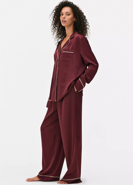 Сатинова пижамна рубашка Boyfriend Primark XS для дома и сна Бордовый (8679) - изображение 2