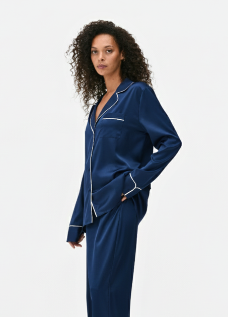 Сатинова пижамна рубашка Boyfriend Primark XS для дома и сна Синий (8687) - Фото 2 Сатинова пижамна рубашка Boyfriend Primark XS для дома и сна Синий (8687) - изображение 2