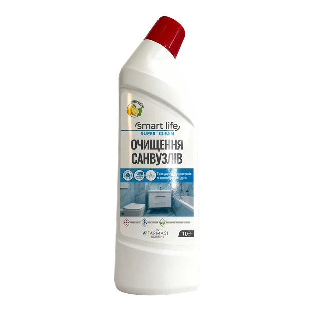 Гель для миття санвузлів з антимікробною дією лимон та м'ята Smart Life, Farmasi 1 л - Фото 1 Гель для миття санвузлів з антимікробною дією лимон та м'ята Smart Life, Farmasi 1 л - зображення 1