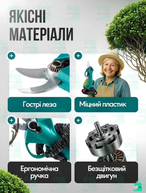 Мощный аккумуляторный секатор для сада , электрический секатор, садовые ножницы 48V + 2 АКБ + кейс, зеленый - изображение 6