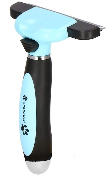 Szczotka do wyczesywania sierści Springos psa kota samoczyszcząca ostrze 10 cm Niebiesko-czarna (5907719419633) - obraz 4