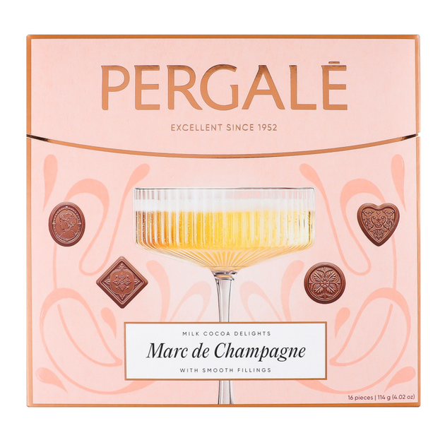 Конфеты Pergale Marc de Champagne Milk Cocoa Delights 114 г - Фото 1 Конфеты Pergale Marc de Champagne Milk Cocoa Delights 114 г - изображение 1