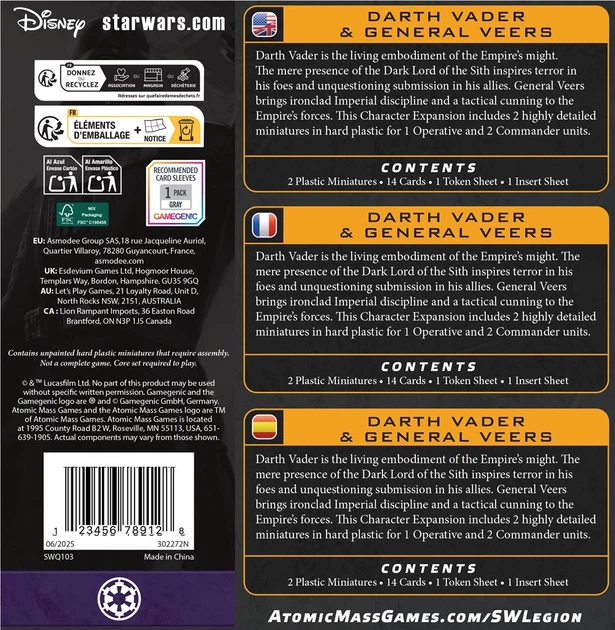 Доповнення до настільної гри Atomic Mass Games Star Wars Legion 2.0: Дарт Вейдер та генерал Вірс (англійське видання) SWQ103 (841333132989) - зображення 2