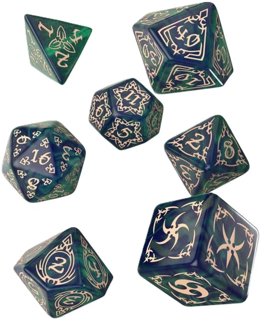 Zestaw kostek do gry Q Workshop Tribal Niebiesko-zielono-beżowe (5907699498000) - obraz 2