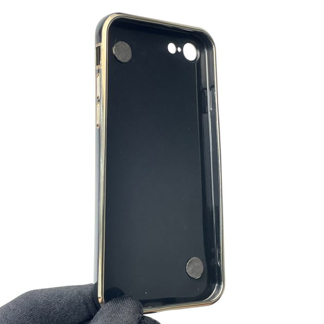Чохол для телефона Apple iPhone 8 жіночій із ремінцем на подарунок з прикрасами та золотою окантовкою чорний - зображення 3