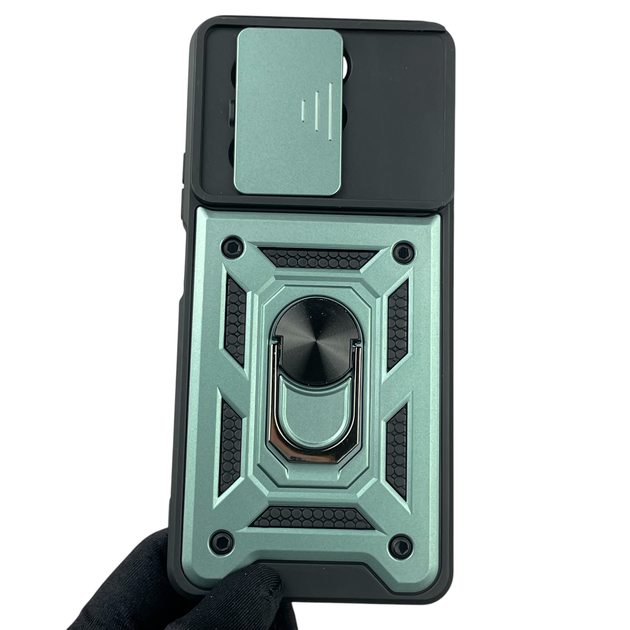 Чохол для Infinix Hot 40 Pro броньований з кільцем-тримачем підставкою зі шторкою зелений - Фото 3 Чохол для Infinix Hot 40 Pro броньований з кільцем-тримачем підставкою зі шторкою зелений - зображення 3
