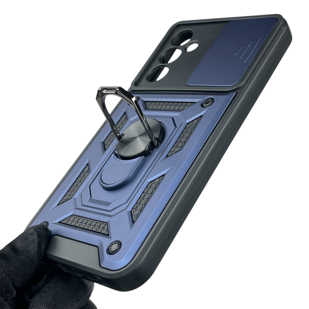 Чохол для Samsung Galaxy M34 5G (M346B) броньований з кільцем-тримачем підставкою зі шторкою темно-синій - Фото 6 Чохол для Samsung Galaxy M34 5G (M346B) броньований з кільцем-тримачем підставкою зі шторкою темно-синій - зображення 6
