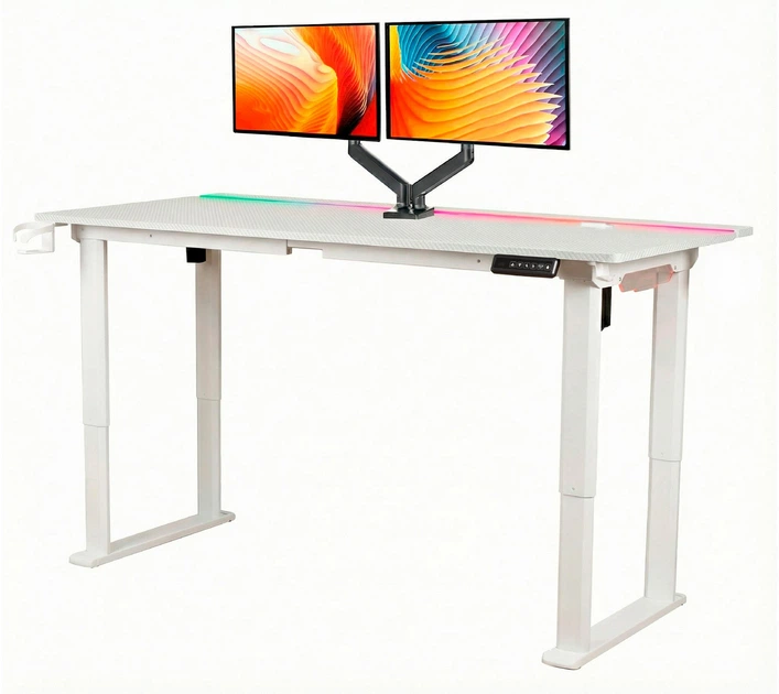 Стол с электрорегулировкой высоты с подсветкой Двухмоторный Flexi Desk White Carbon 160x75 см 28050 - Фото 1 Стол с электрорегулировкой высоты с подсветкой Двухмоторный Flexi Desk White Carbon 160x75 см 28050 - изображение 1