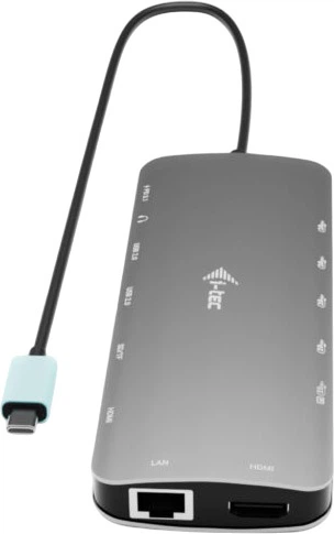 Hub USB i-tec Metal Nano 3x Display Dock Grey + Universal Charger 140 W (C31NANOTRIPLED140) - obraz 3