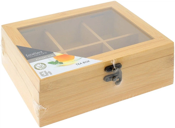 Органайзер для чаю  Excellent Houseware бамбуковий з кришкою 21 x 16 см (8720573984690) - зображення 2