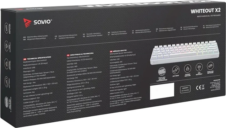 Клавіатура дротова Savio Whiteout X2 Outemu Blue USB White (SAVGK-WHITEOUT X2 BLUE) - зображення 6