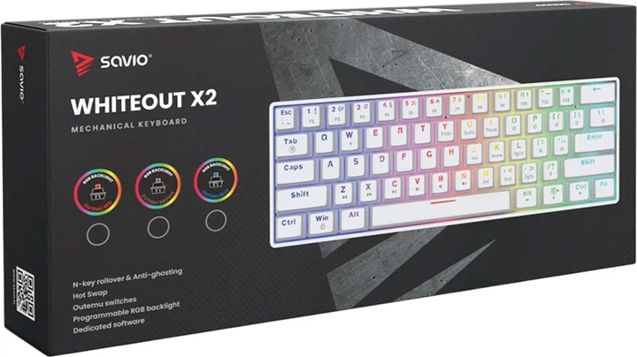 Клавіатура дротова Savio Whiteout X2 Outemu Blue USB White (SAVGK-WHITEOUT X2 BLUE) - зображення 7