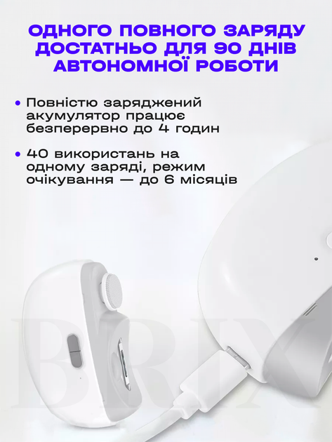 Електричний тример для нігтів 2 в 1 Акумуляторний Безпечний для дітей USB Type-C Білий - зображення 5