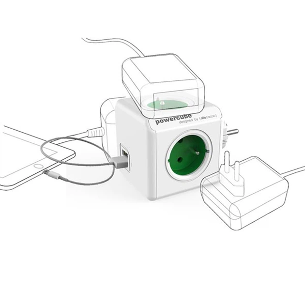 Розгалужувач мережі Power Cube Original 4 розетки 2 x USB Green (2202GN/FROUPC) - зображення 5