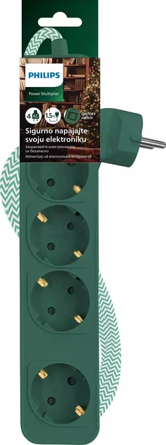 Listwa przeciwprzepięciowa Philips 4 gniazda 1.5 m Green (4895229136922) - obraz 2