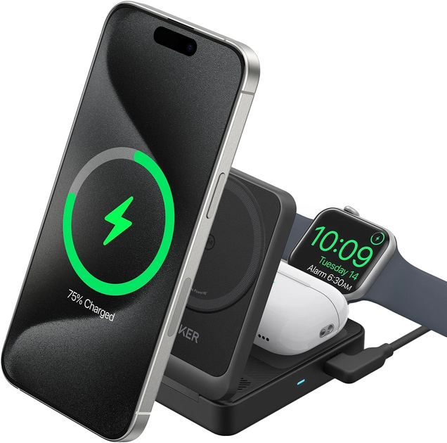 Станція магнітна зарядна Anker MagGo 15 Вт 3-in-1 Black (B2557311) - зображення 3