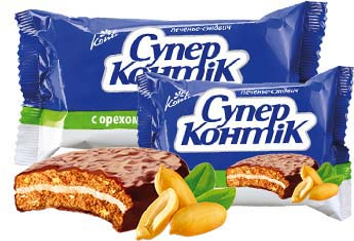 Упаковка печенья Konti Супер-Контик с орехом темный шоколад 50 г х 20 ...