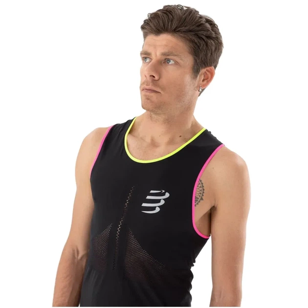 Майка чоловіча спортивна для бігу тренувань облягаюча Compressport Pro Racing Singlet M Black/safe yellow/neo pink M (100077511) - Фото 3 Майка чоловіча спортивна для бігу тренувань облягаюча Compressport Pro Racing Singlet M Black/safe yellow/neo pink M (100077511) - зображення 3