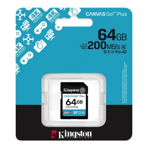 Карта пам'яті SDXC, 64Gb, Kingston Canvas Go! Plus, Сlass10 UHS-I U3 V30, до 200 МБ/с (SDG4/64GB) - зображення 3