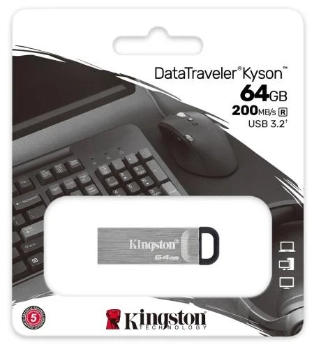 Флеш накопичувач USB 64Gb Kingston DataTraveler Kyson, Silver, USB 3.2 Gen 1, до 200/60 МБ/с (DTKN/64GB) - изображение 3