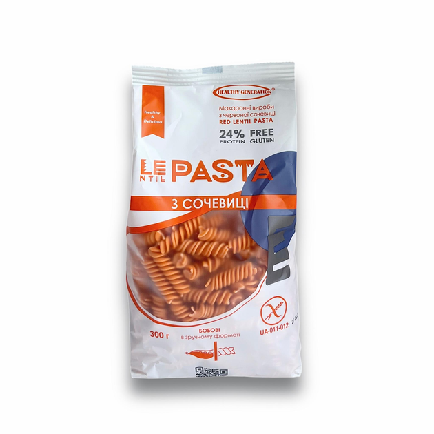 Макароны без глютена "LEntil PASTA" из красной чечевицы "Fusilli" спираль 300 г ТМ Healthy Generation - Фото 1 Макароны без глютена "LEntil PASTA" из красной чечевицы "Fusilli" спираль 300 г ТМ Healthy Generation - изображение 1
