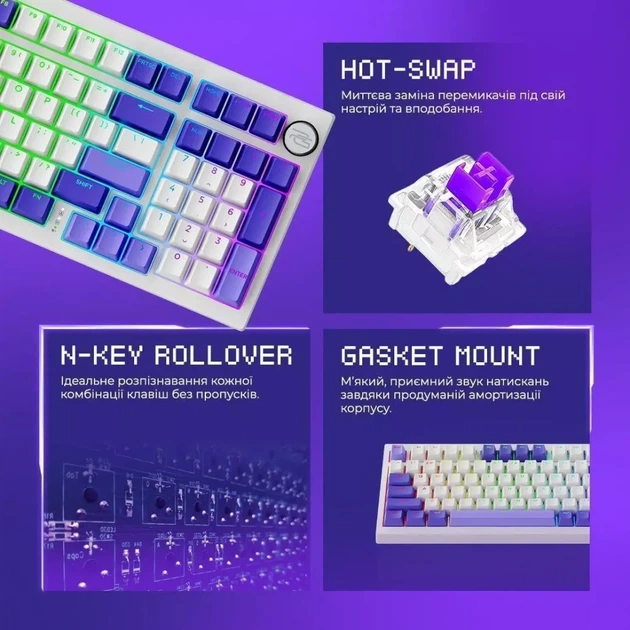 Беспроводная клавиатура Proove Gaming Slicker Special Edition (Ukraine Layout) white/purple (WKSLSE022416) - изображение 8