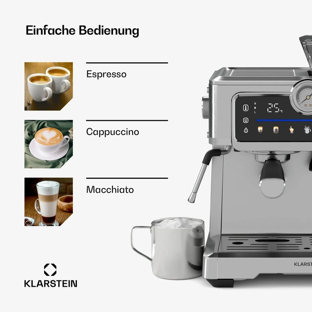 Кофемашина Klarstein GrandPresso Touch кофеварка-эспрессо с кофемолкой 20 бар 1350 Вт - изображение 5