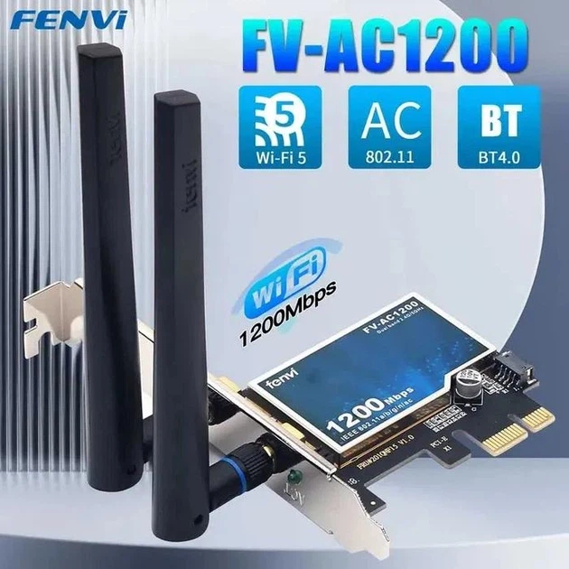 Геймерская двухдиапазонная Сетевая карта WiFi+Bluetooth PCI-E Fenvi FV-AC1200 2.4G/5G 1200 Mbps + 2 Антенны (18841) - Фото 2 Геймерская двухдиапазонная Сетевая карта WiFi+Bluetooth PCI-E Fenvi FV-AC1200 2.4G/5G 1200 Mbps + 2 Антенны (18841) - изображение 2