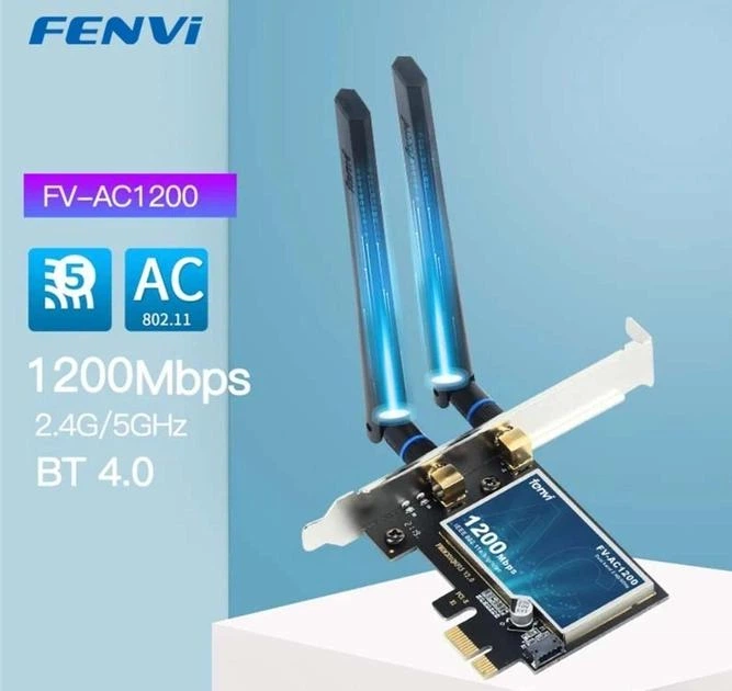 Геймерская двухдиапазонная Сетевая карта WiFi+Bluetooth PCI-E Fenvi FV-AC1200 2.4G/5G 1200 Mbps + 2 Антенны (18841) - Фото 3 Геймерская двухдиапазонная Сетевая карта WiFi+Bluetooth PCI-E Fenvi FV-AC1200 2.4G/5G 1200 Mbps + 2 Антенны (18841) - изображение 3