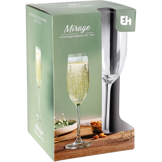 Келихи для шампанського Excellent Houseware 139520 скляні 4 x 210 мл (8721037280129) - зображення 3