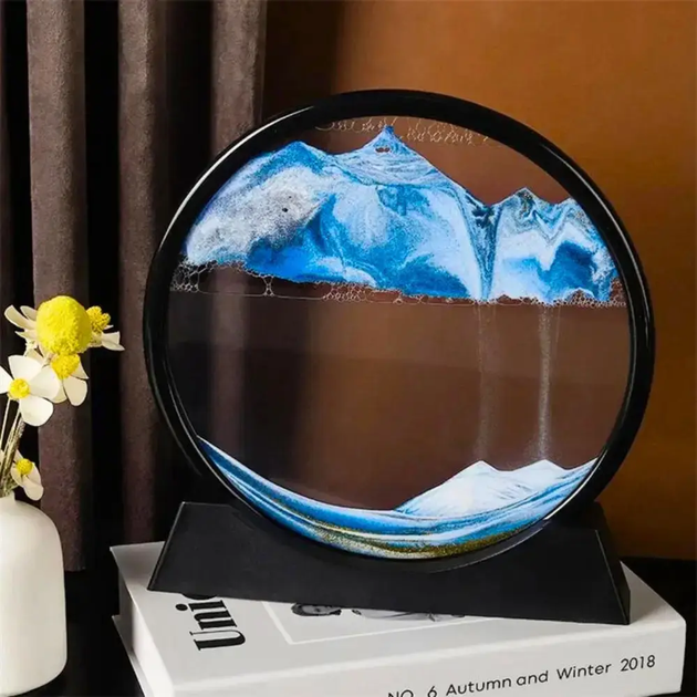Картина 3D антистресс рамка с песком на подставке интерьерная настольная декоративная песочная круглая 16,5х17,5 см (482389-Prob) Голубой песок - изображение 4