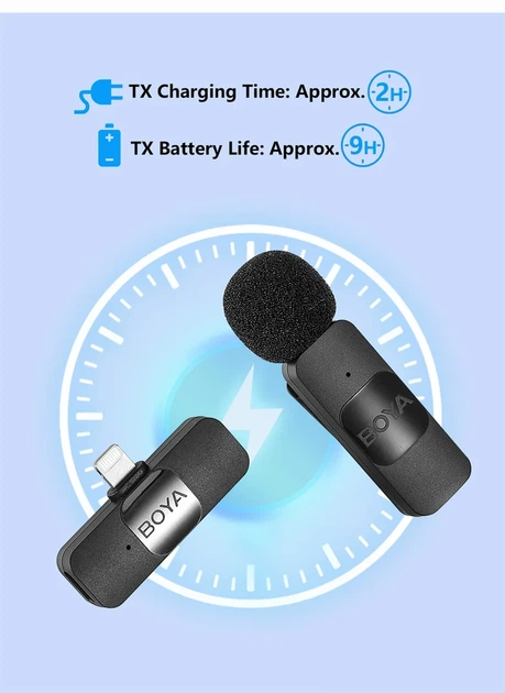 Беспроводной петличный микрофон BOYA BY-V1 с разъёмом Lightning для iPhone и iPad - Фото 2 Беспроводной петличный микрофон BOYA BY-V1 с разъёмом Lightning для iPhone и iPad - изображение 2