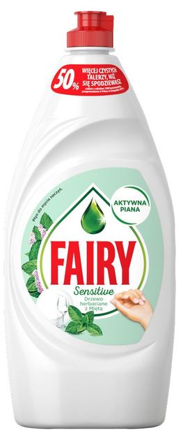 Гель для мытья посуды Fairy Чайное дерево и мята, 900 мл - Фото 1 Гель для мытья посуды Fairy Чайное дерево и мята, 900 мл - изображение 1