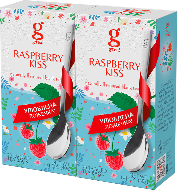 Упаковка черного чая g'tea! Raspberry Kiss с ароматом малины 2 г х 20 пакетиков с ярлычком х 2 пачки (2020207697757) - Фото 1 Упаковка черного чая g'tea! Raspberry Kiss с ароматом малины 2 г х 20 пакетиков с ярлычком х 2 пачки (2020207697757) - изображение 1