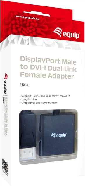 Адаптер Equip DisplayPort Male to DVI Female 0.15 м Black (133431) - зображення 4