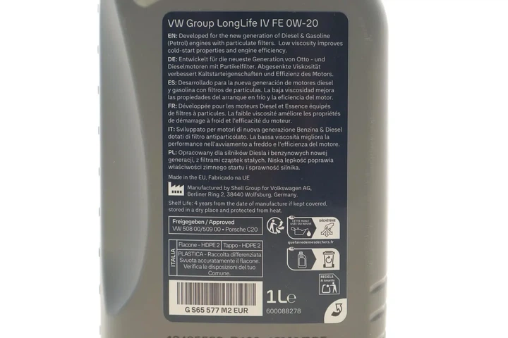 Оливи моторні LongLife IV SAE 0W20 (1 Liter) (Multi Logo) VAG GS65577M2 206479, 830077271, 83212365926 - зображення 2