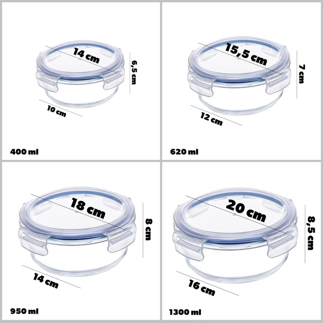 Набір контейнерів для їжі Kadax скляні з кришками та ущільнювачами 4 шт (5903699483220) - зображення 5