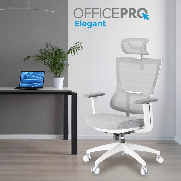Крісло офісне OfficePro Elegant OC600-W-LG-LG - изображение 9