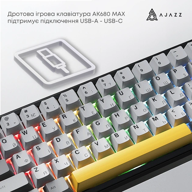 Дротова магнітна клавіатура Ajazz AK680 MAX Magnetic switches Black Gray Yellow (AK680-M-BGY-AW) - изображение 5