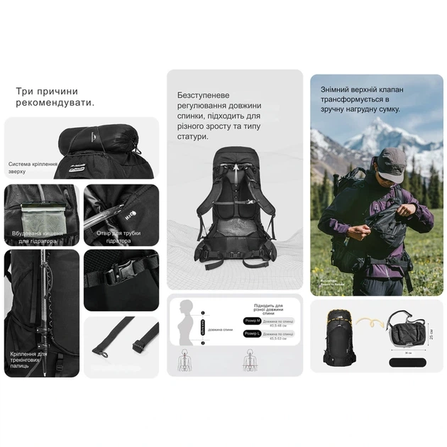 Рюкзак туристичний Naturehike Helium CNK2450XB014, 70 л, чорний, M - зображення 14