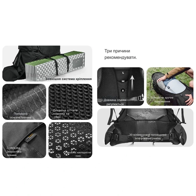 Рюкзак туристичний Naturehike Helium CNK2450XB014, 70 л, чорний, M - зображення 15